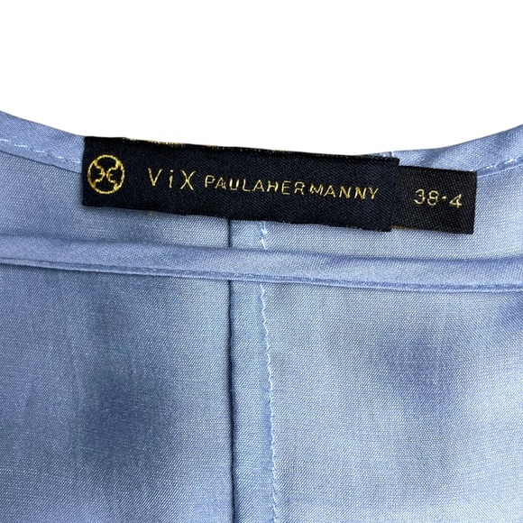 ViX Paula Hermanny Ciara Midi Dress Size 38-4 Blue Shirred Sleeve Resort Swim - Picture 7 of 10